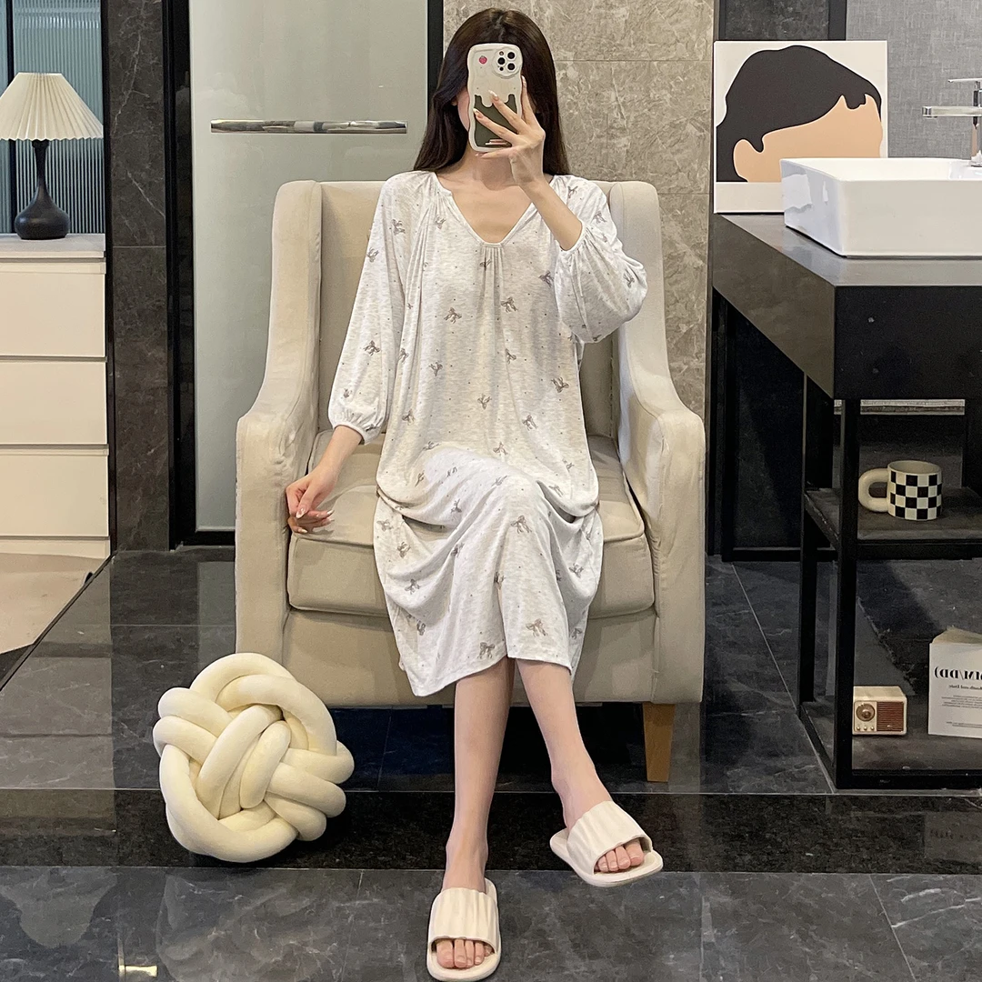 高级感睡衣女夏季半袖短袖睡裙凉感大码可外穿圆点蝴蝶结家居服