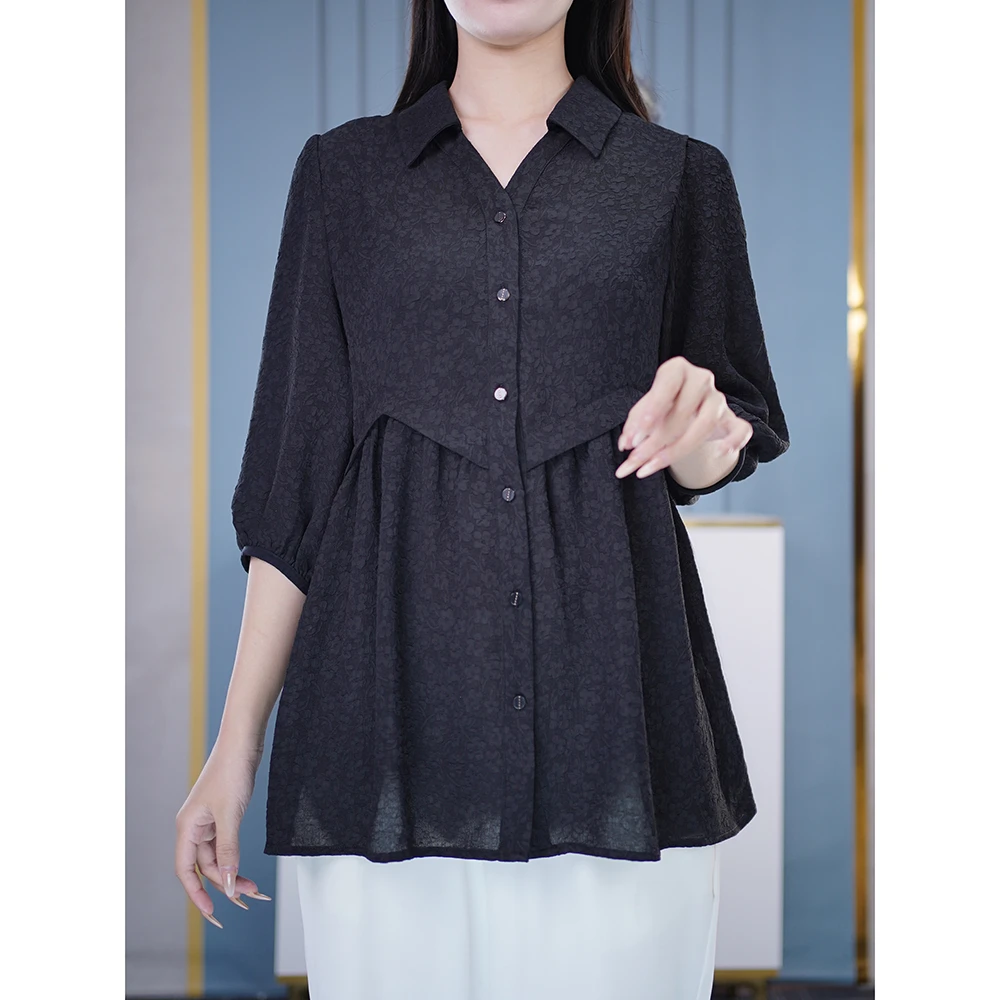 别致漂亮短袖衬衫减龄洋气高贵上衣显瘦遮肚子衣服胖妹妹大码女装
