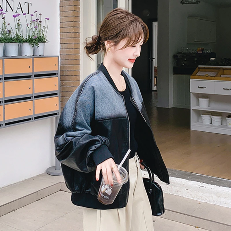 牛仔拼接棒球服外套女秋季2025超火减龄独特漂亮洋气时尚夹克爆款