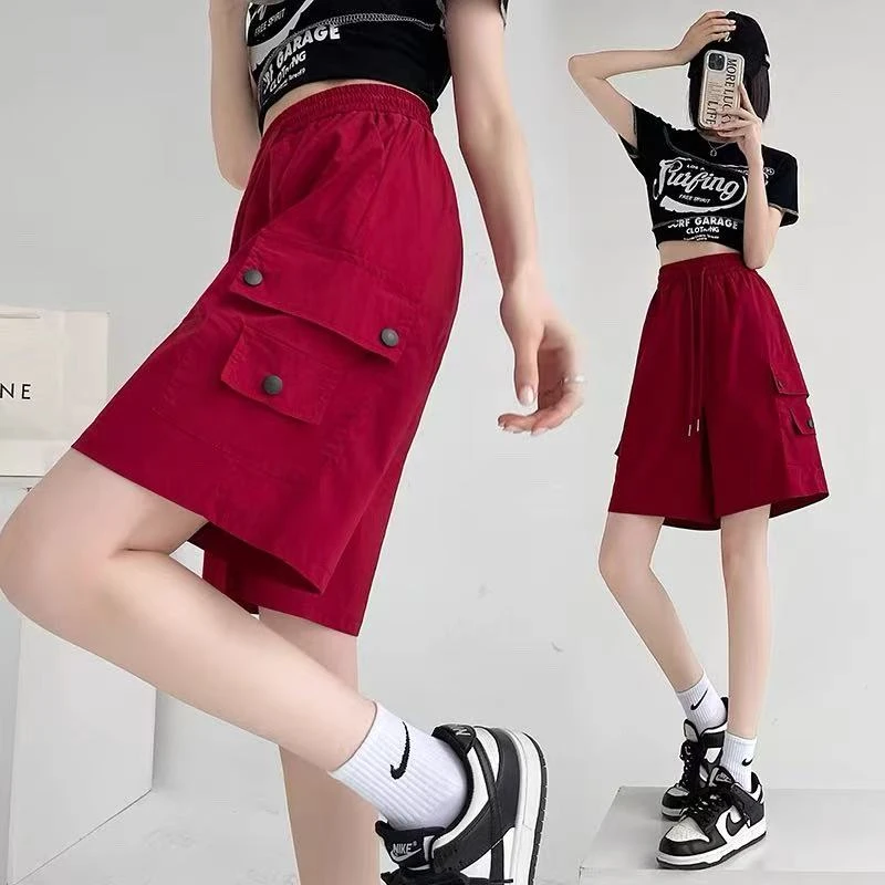 【清仓】冰丝速干工装五分裤女夏季薄款休闲阔腿裤美式显瘦5分裤女