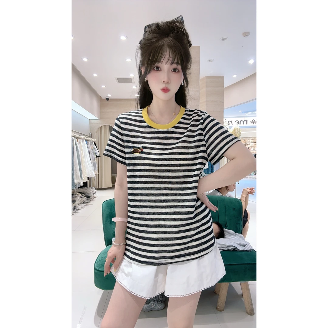 2597黄领小狗条纹短袖