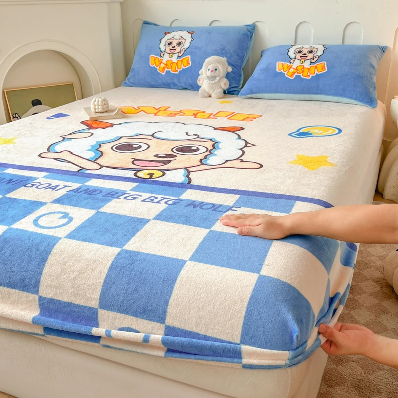 牛奶绒床笠单件冬季席梦思保护套家庭用宿舍用加厚保暖防尘床罩