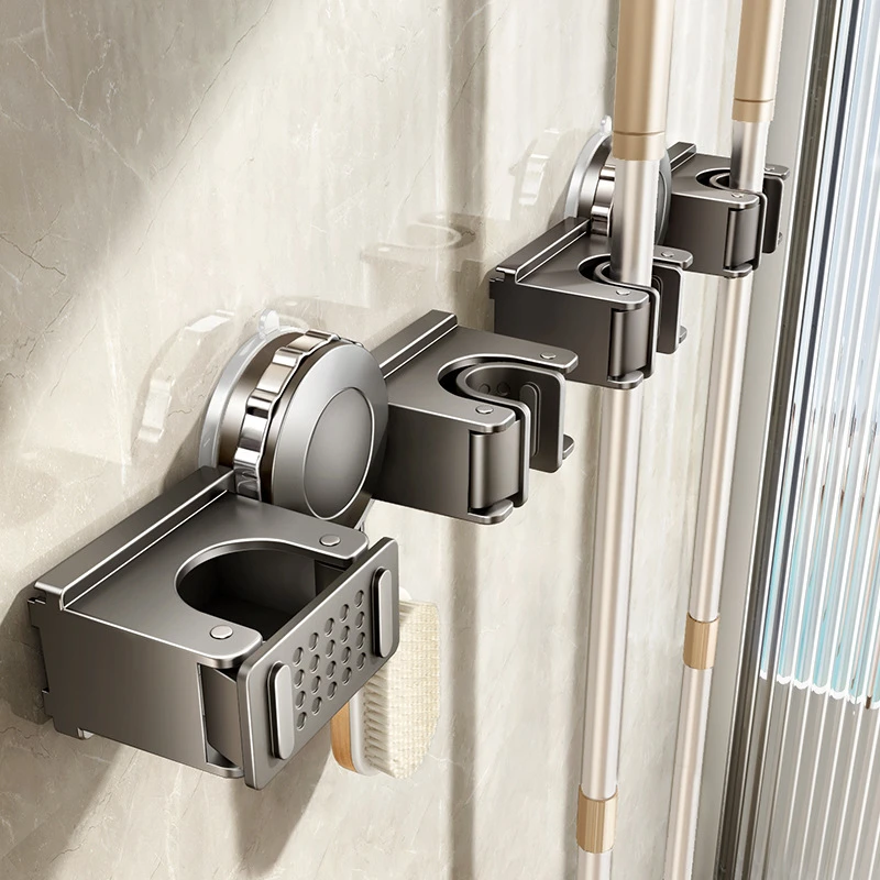 吸盘拖把壁挂夹扫把架抹布挂钩免打孔卫生间浴室门后收纳架挂架