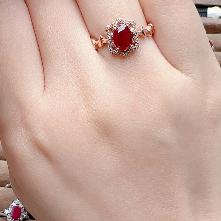 戒指红宝石银S925镶嵌