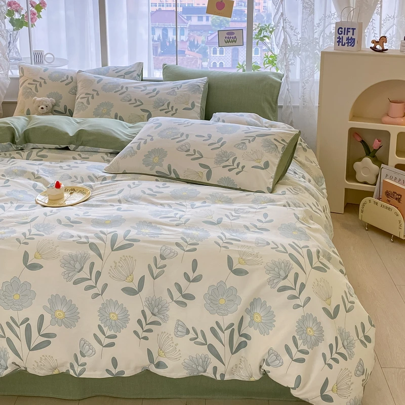纯棉床上用品纯棉印花加厚斜纹被罩四件套可机洗简约双面印花