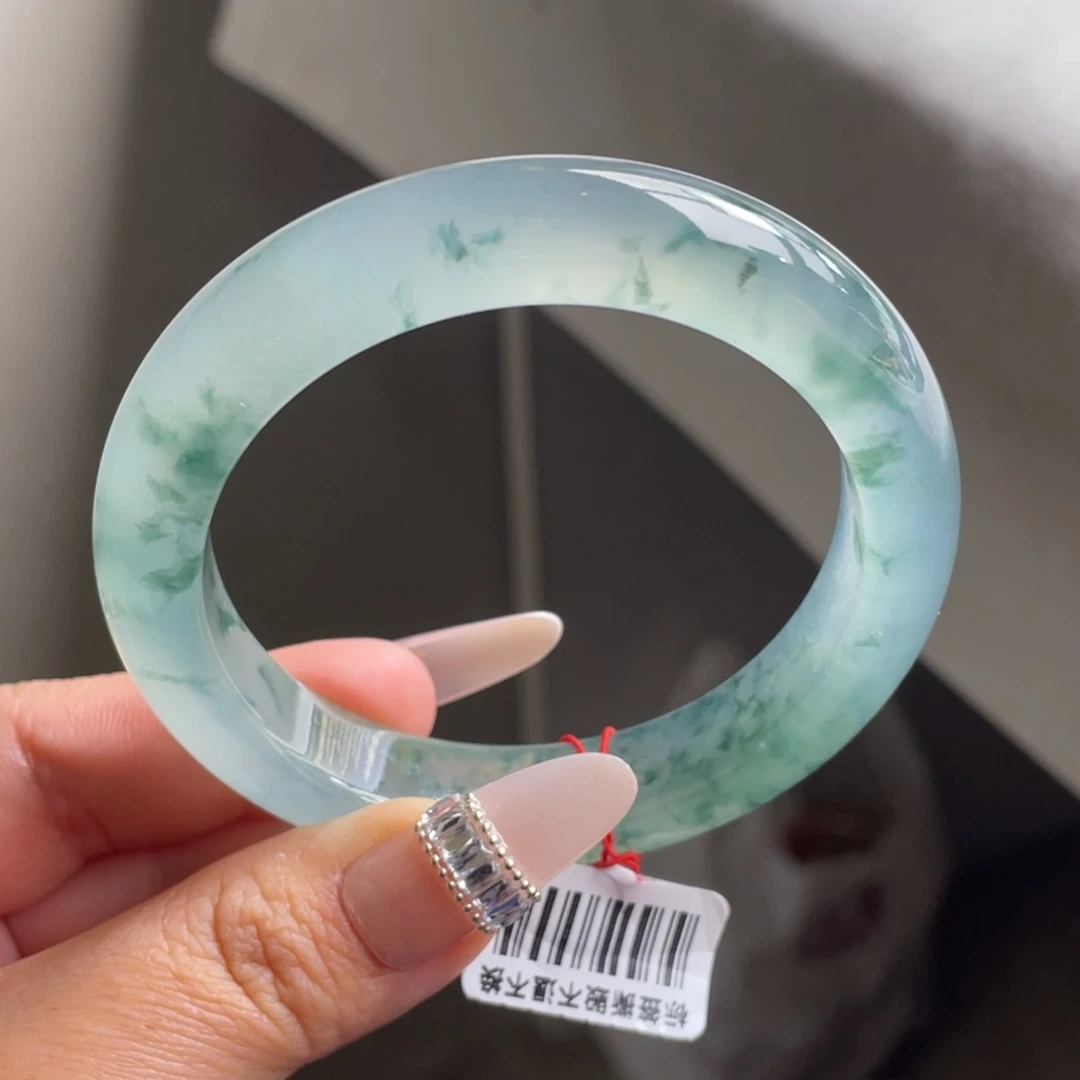 翡翠未镶嵌手镯冰胶飘花厚装手镯