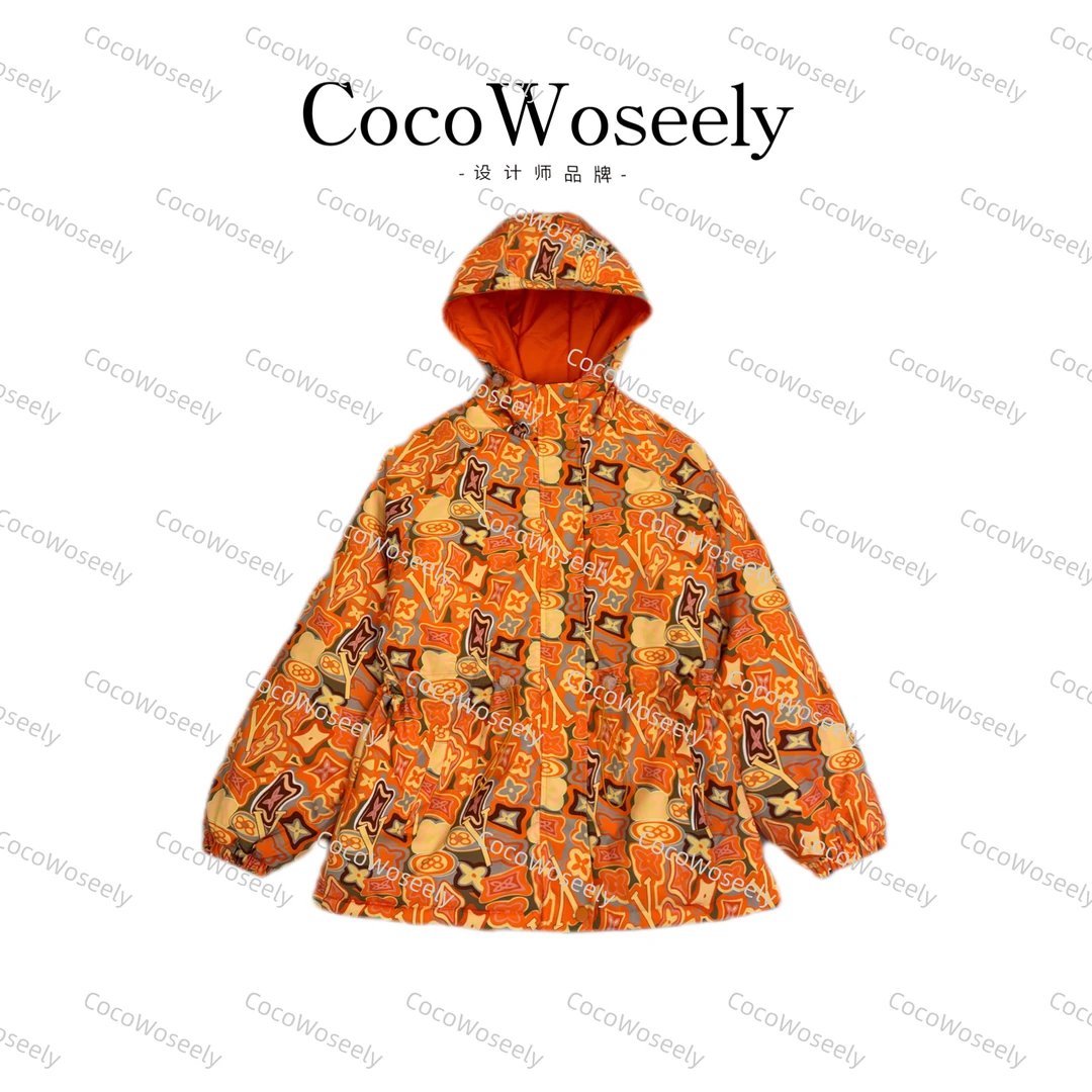橙色四叶草加绒加厚冲锋衣外套