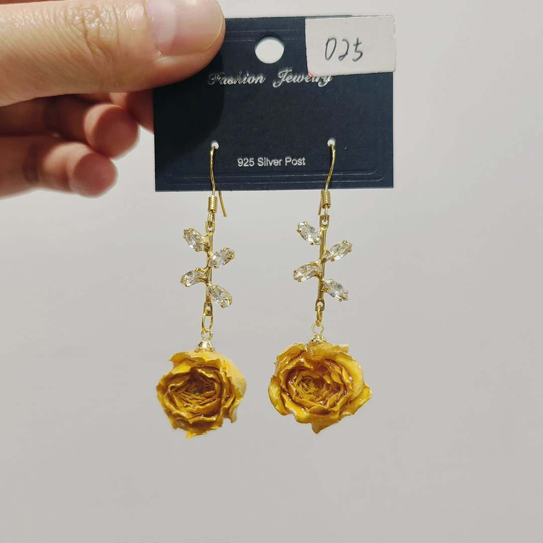 181鲜花手工制作独家diy真花玫瑰干花胶花耳钩耳钉耳饰