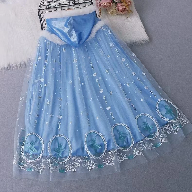 系带冬季女斗篷披风秋冬星空宝宝披纱公主春夏仙女夏装大童