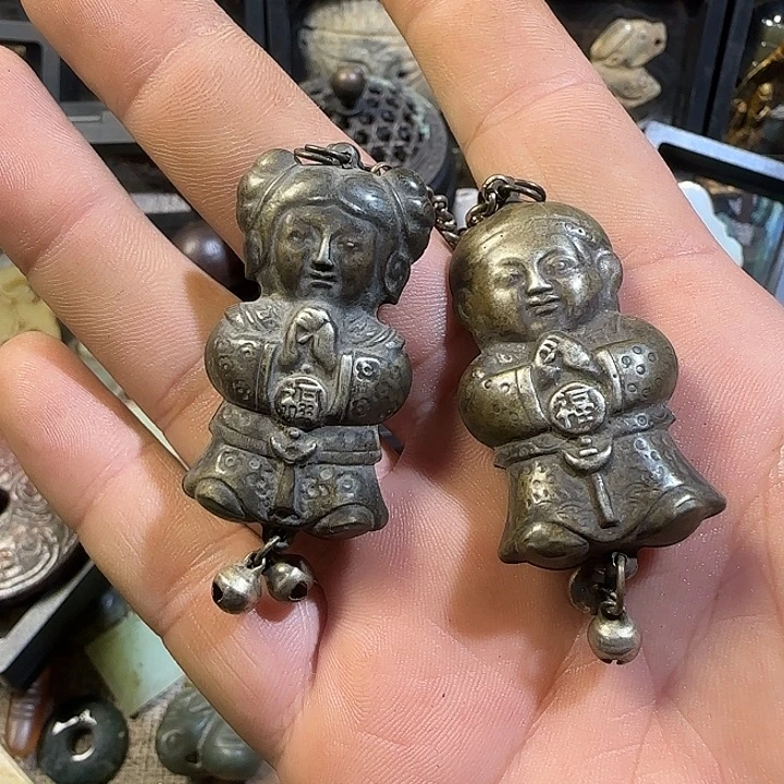 二***哥黄铜工艺品童男童女摆件