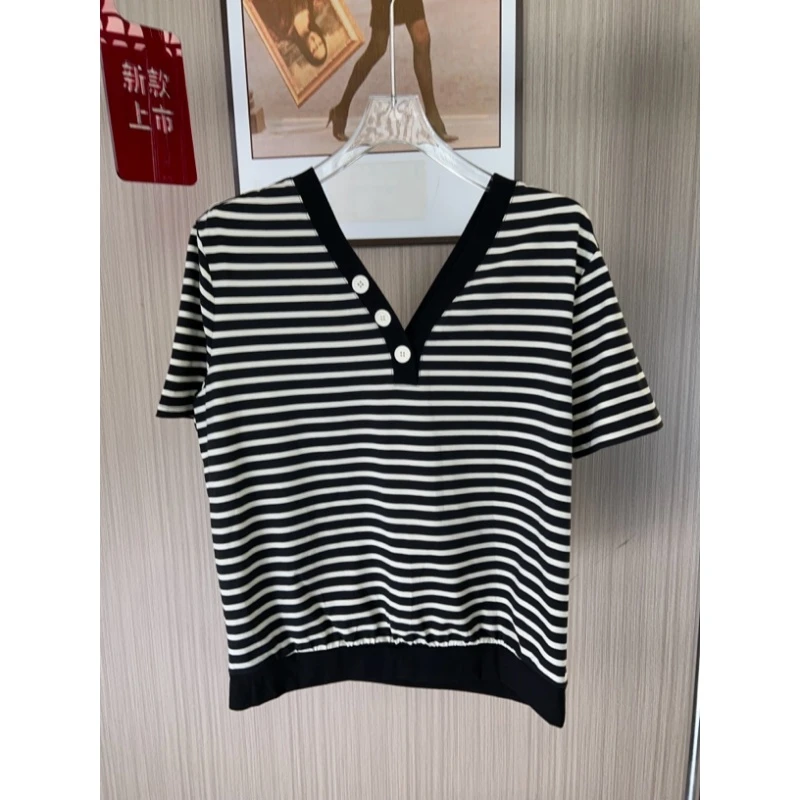 1544品牌撤柜女装剪标时尚设计款条纹上衣
