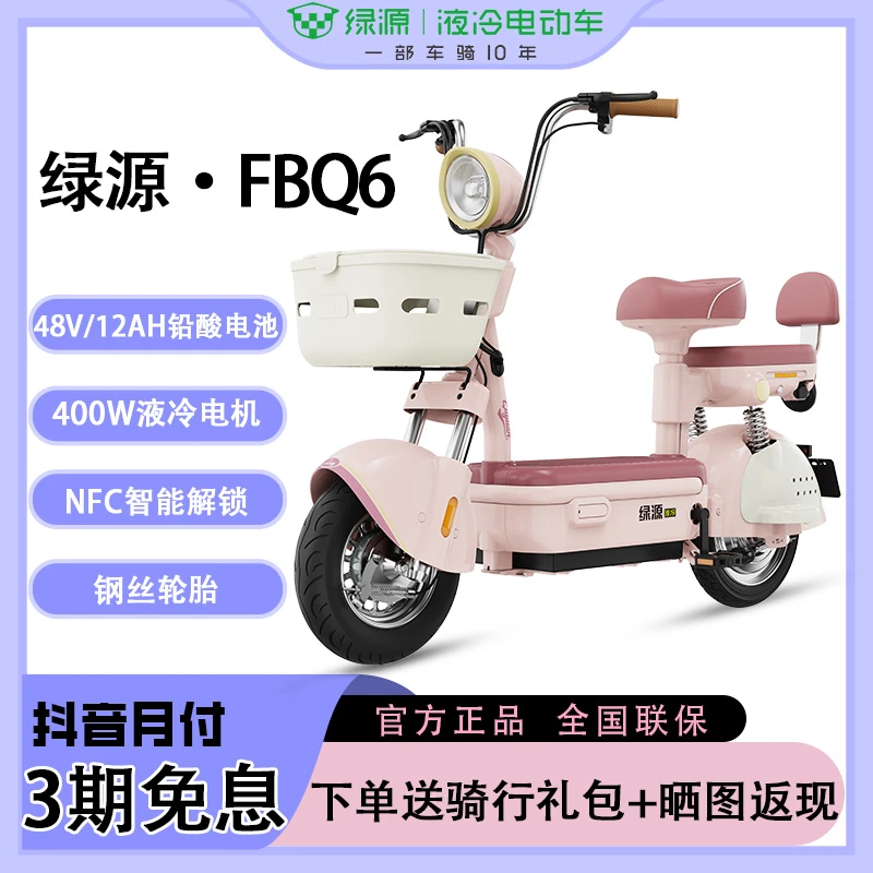 绿源新国标电动车FBQ6电瓶车48V铅酸电池接娃专用两轮成人车