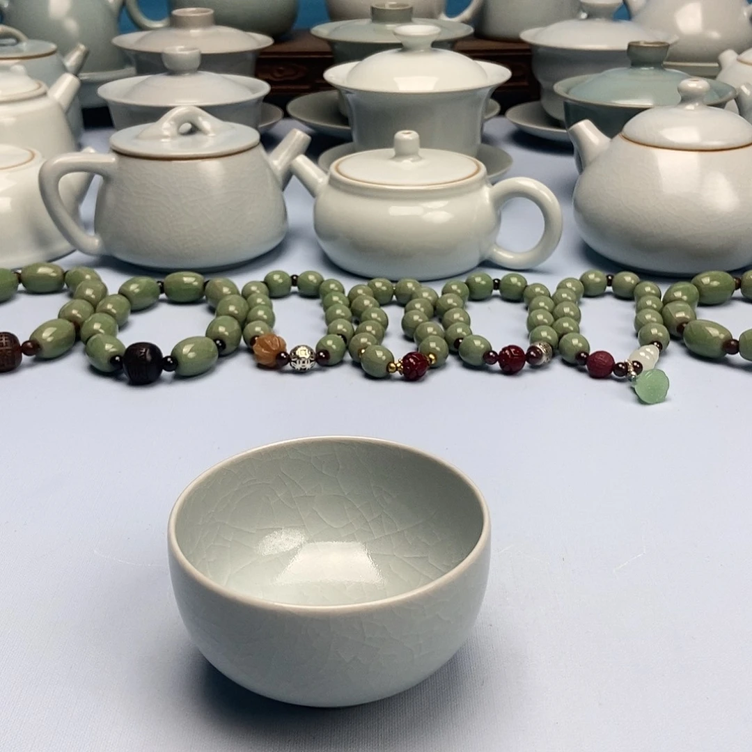 杯仿古月白微蓝釉小罗汗杯原矿原釉原产地