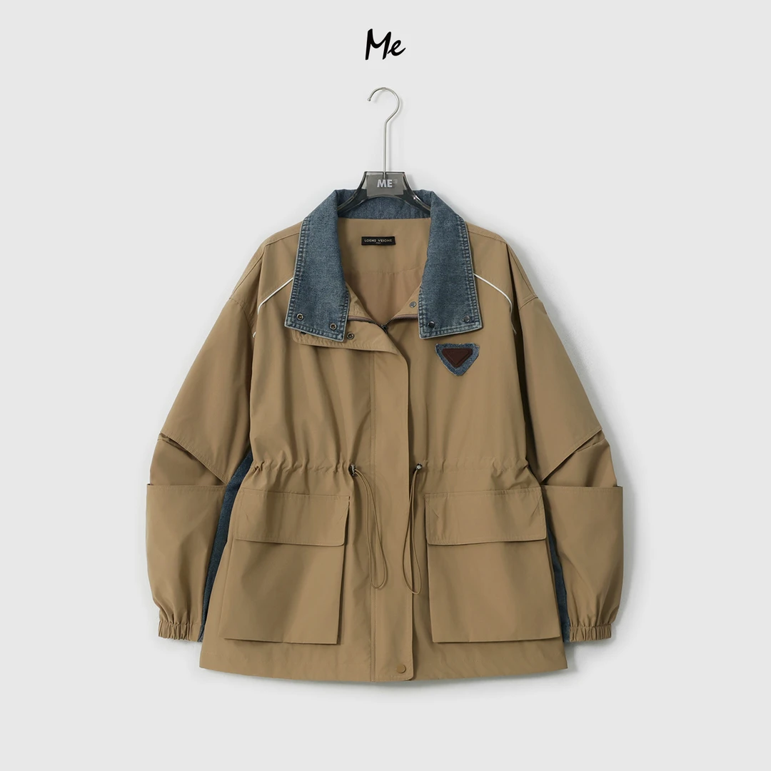 ME【普拉牛仔风衣】复古拼接高知收腰显瘦时尚百搭宽松外套MESA0772