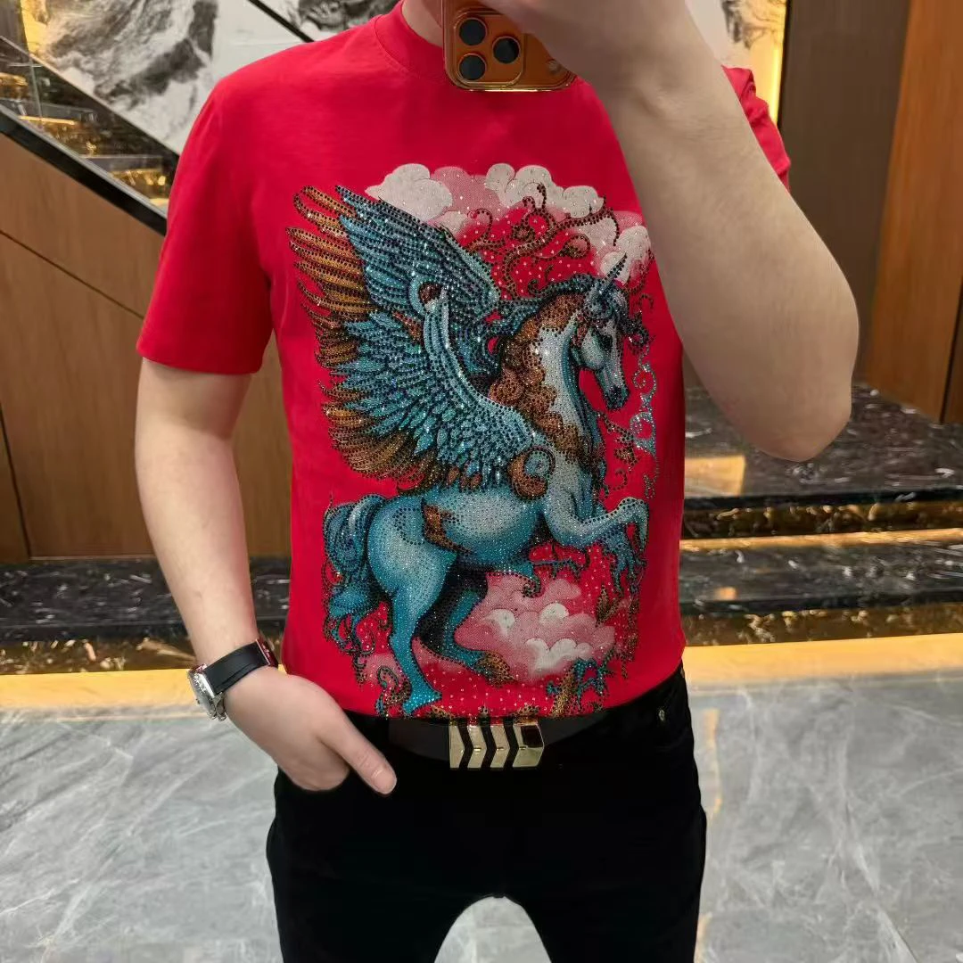 12轻奢潮流独角兽烫钻圆领短袖T恤男女款时尚百搭