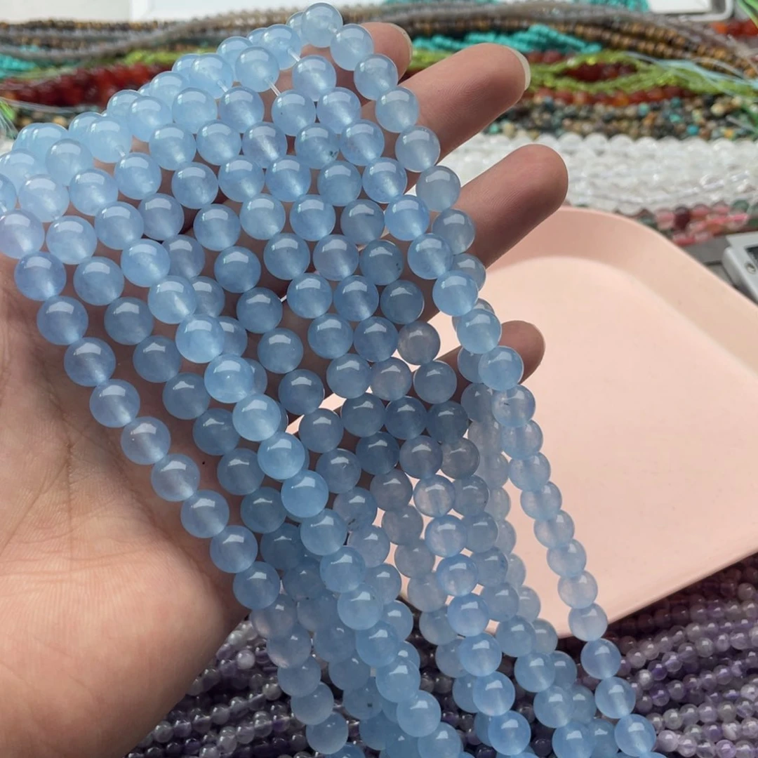 玛瑙/玉髓未镶嵌珠宝半成品一条装卡8mm海蓝宝圆珠