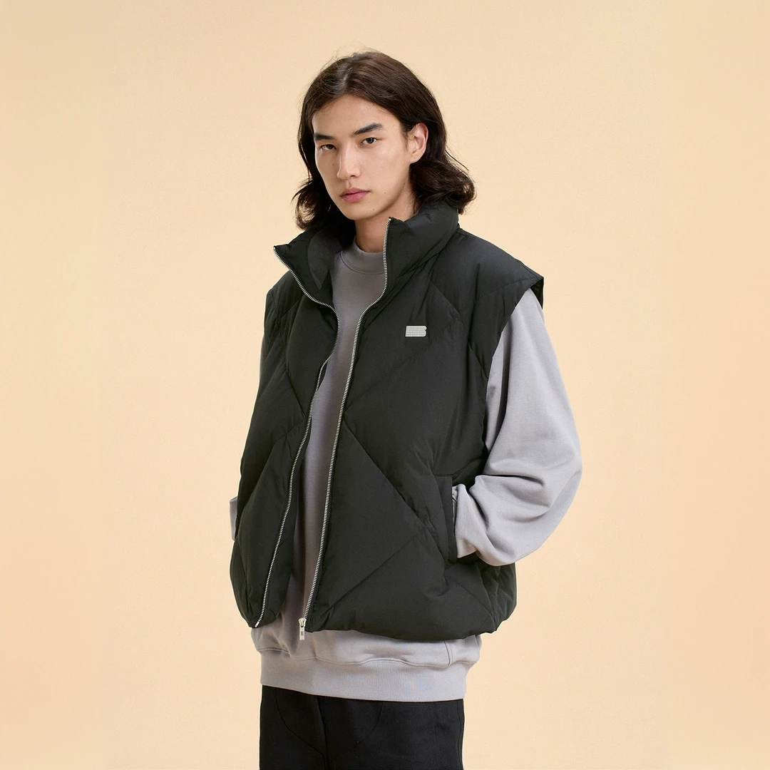 BONELESS绗线条形暗纹羽绒马甲立领冬季外套新潮男装