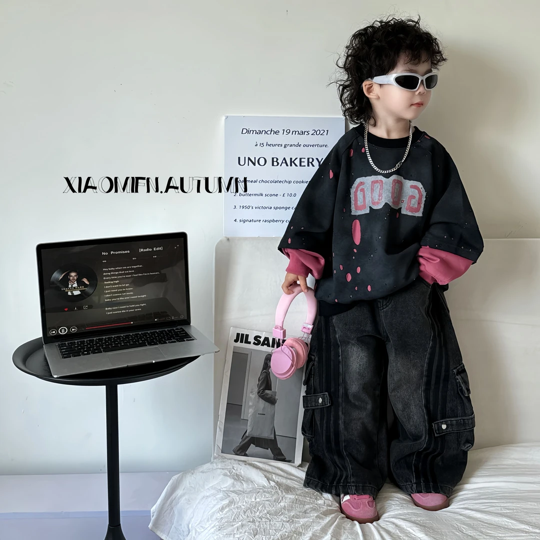 现货~韩版男童2025假两件卫衣秋冬新款儿童洋气痞帅童装时尚X169