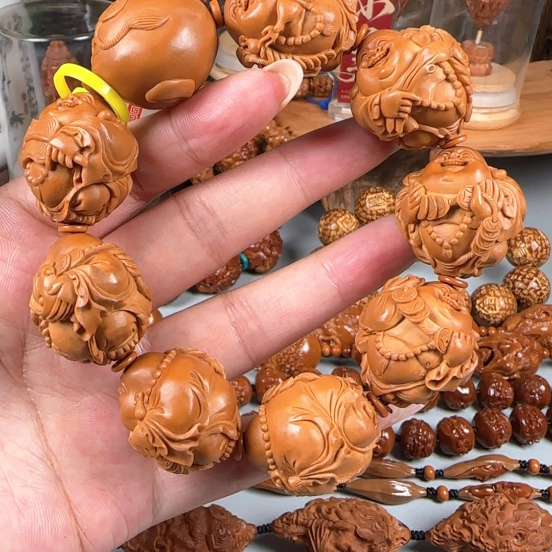 橄榄核手串/手链宽2.6梅林核立雕八宝弥勒佛
