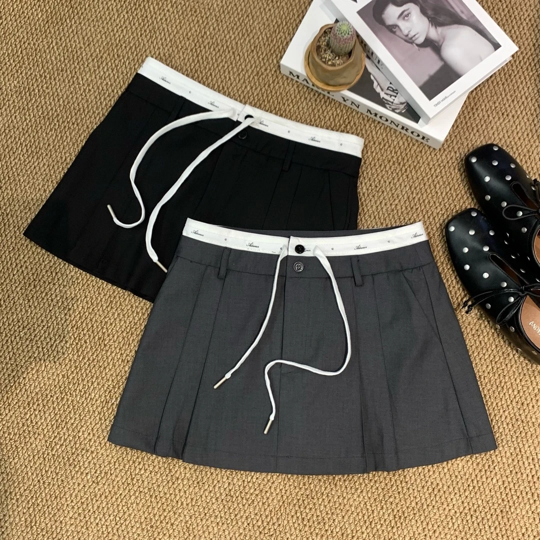 【济州岛】拼接腰头设计休闲西装百褶裙8051