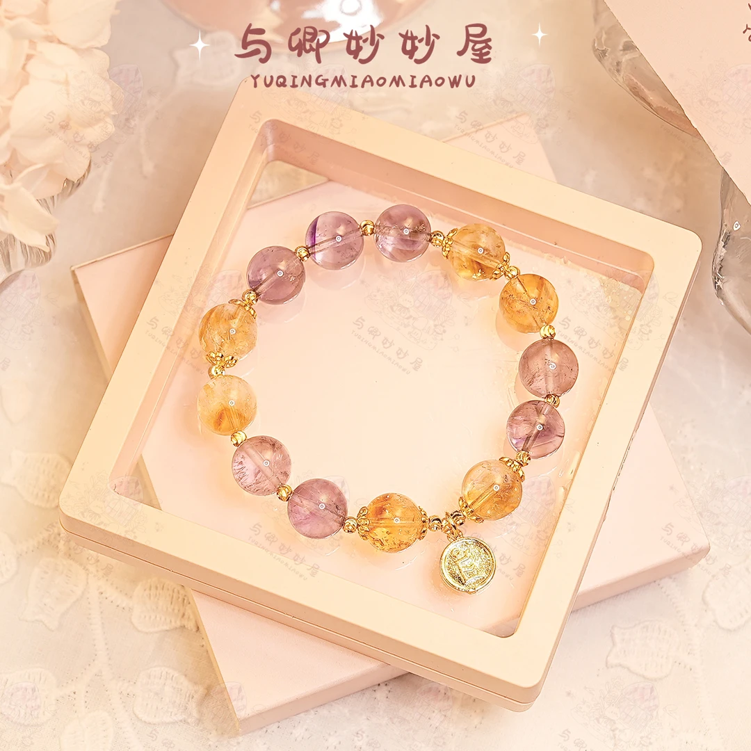 【步步升金】与卿 10mm黄塔晶 10mm巴西紫水 合金配件
