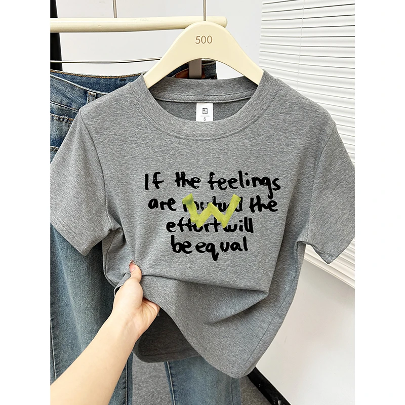 韩版字母印花休闲圆领正肩短袖T恤女款夏季时尚百搭半袖潮流上衣