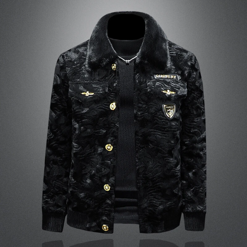 斯狄奈勒冬季新款皮草加厚翻领外套男高端高档毛领抗寒保暖夹克潮