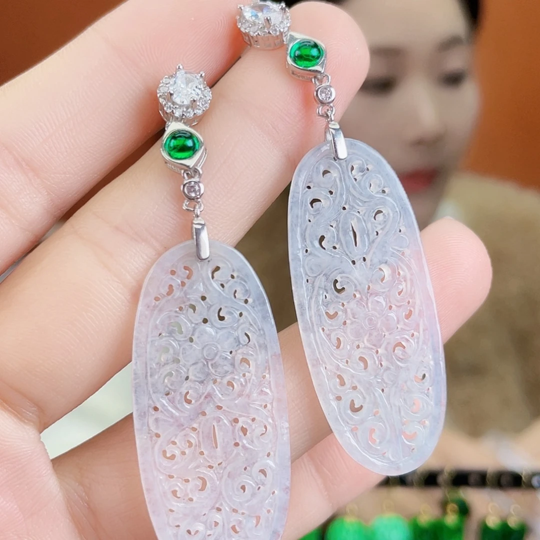 翡翠银S925镶嵌耳饰