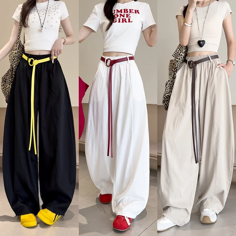 【现货+运费险】若楠同款中腰薄款气球裤直筒弯刀阔腿裤（不带腰带）