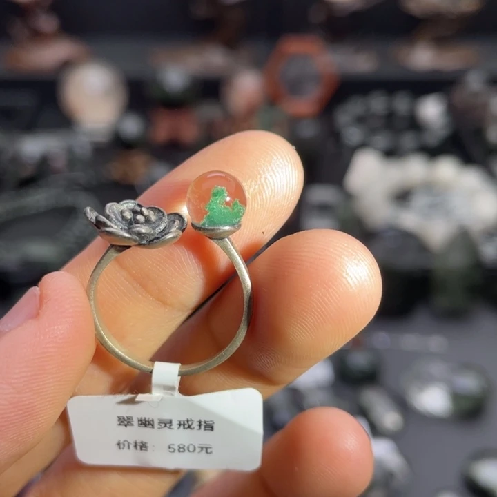 银S925镶嵌戒指水晶翠幽灵单珠定制