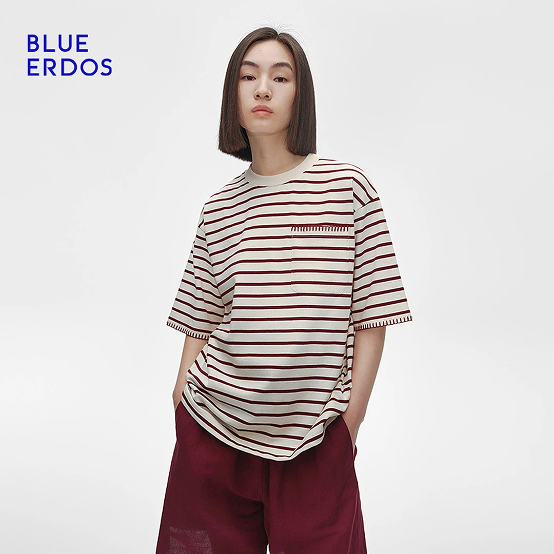 25春夏BLUE ERDOS纯棉oversize条纹透气T恤女B255H1006