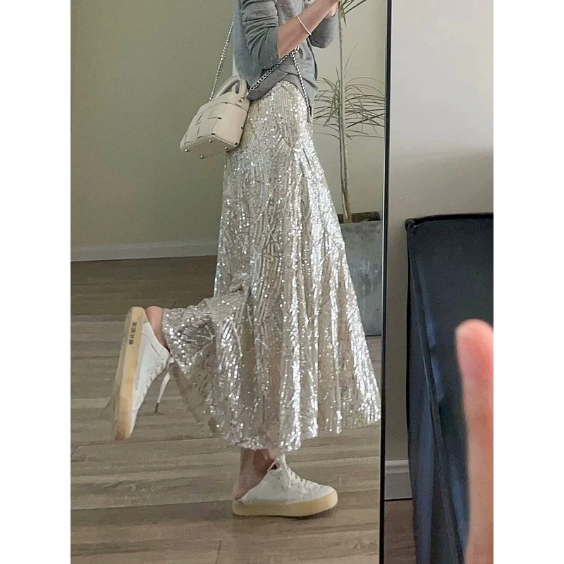 亮片仙女半身裙女秋冬新款高级感a字版型垂感长裙子超好看半裙潮