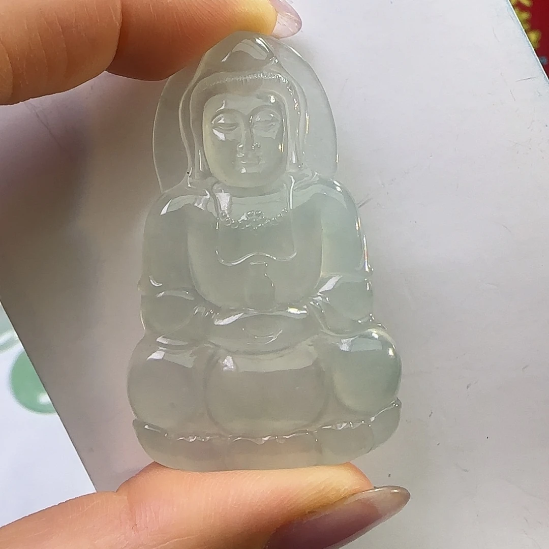翡翠裸石天然缅料A货 晴底观音吊坠