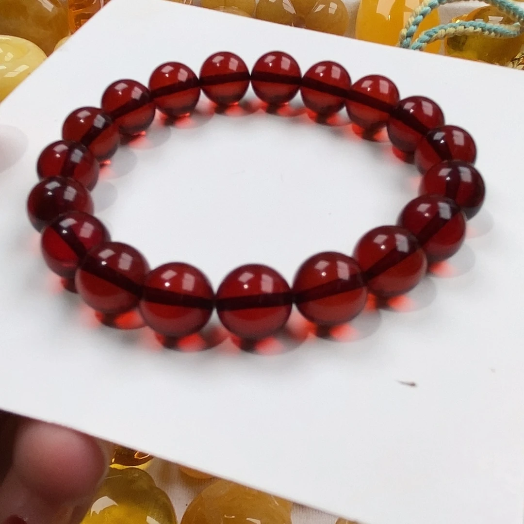 琥珀裸石未镶嵌天然原矿琥珀蜜蜡血珀10mm单圈手串
