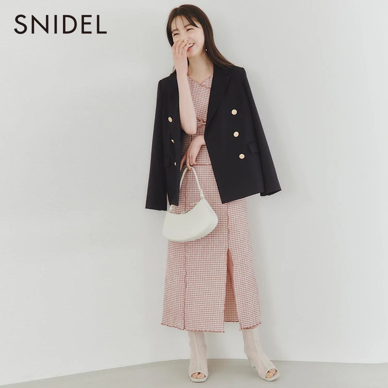 【达人专属】SNIDEL经典纯色千鸟格双排扣西装夹克外套