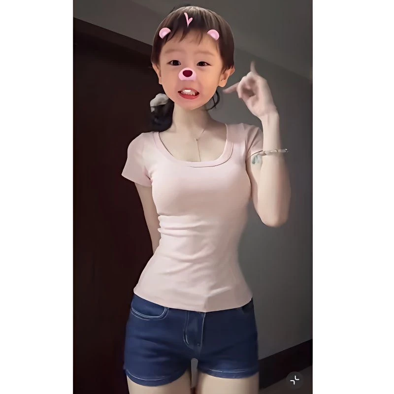 韩系纯欲正肩修身u领内搭打底衫短袖T恤女夏季欧货爆款设计感上衣