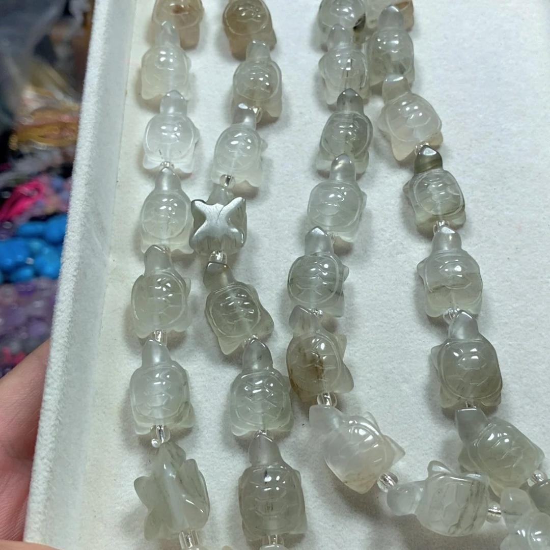 玛瑙/玉髓合金珠宝半成品云雾水晶神龟雕刻件一条10颗