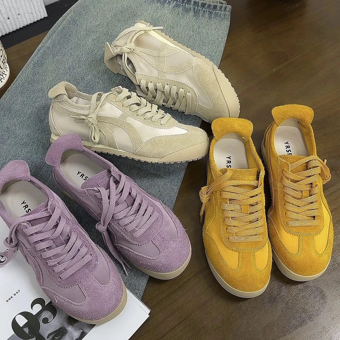 艾2c06真皮德训鞋女25新款潮流平底透气系带小众美式运动阿甘鞋