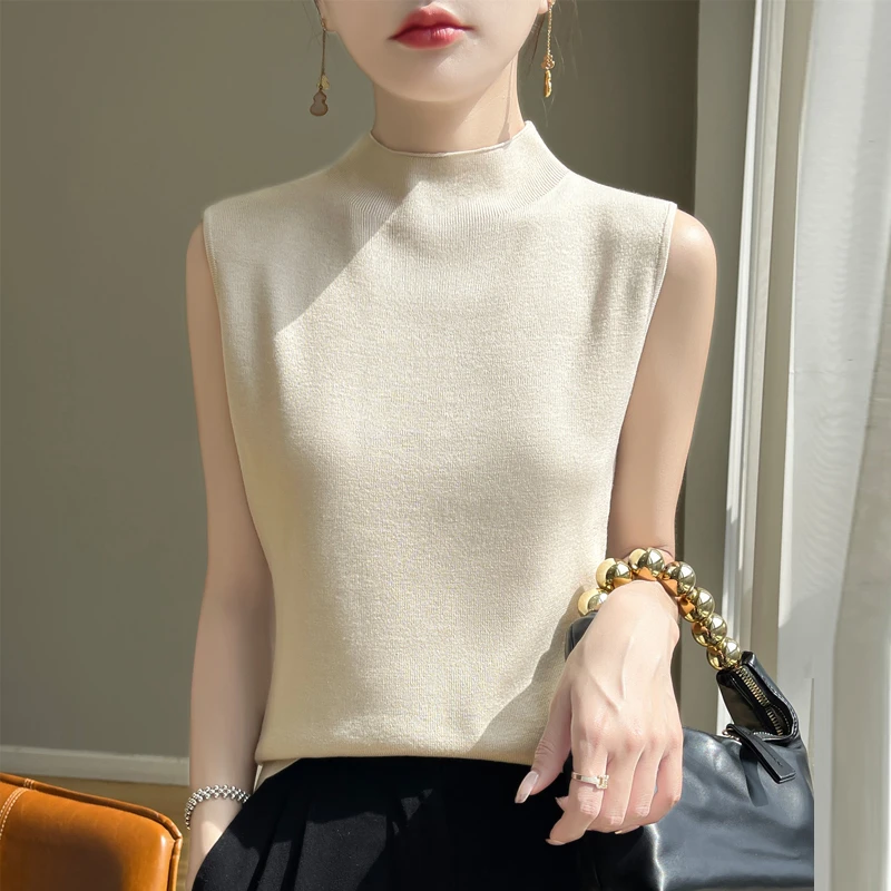 休闲风通勤风修身型标准背心吊带时尚春秋百搭半高领内搭气质