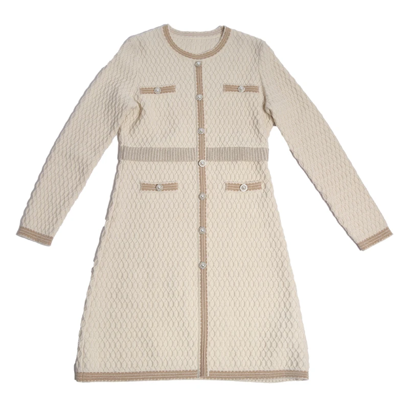 圆领毛衫连衣裙格纹气质轻奢中长款