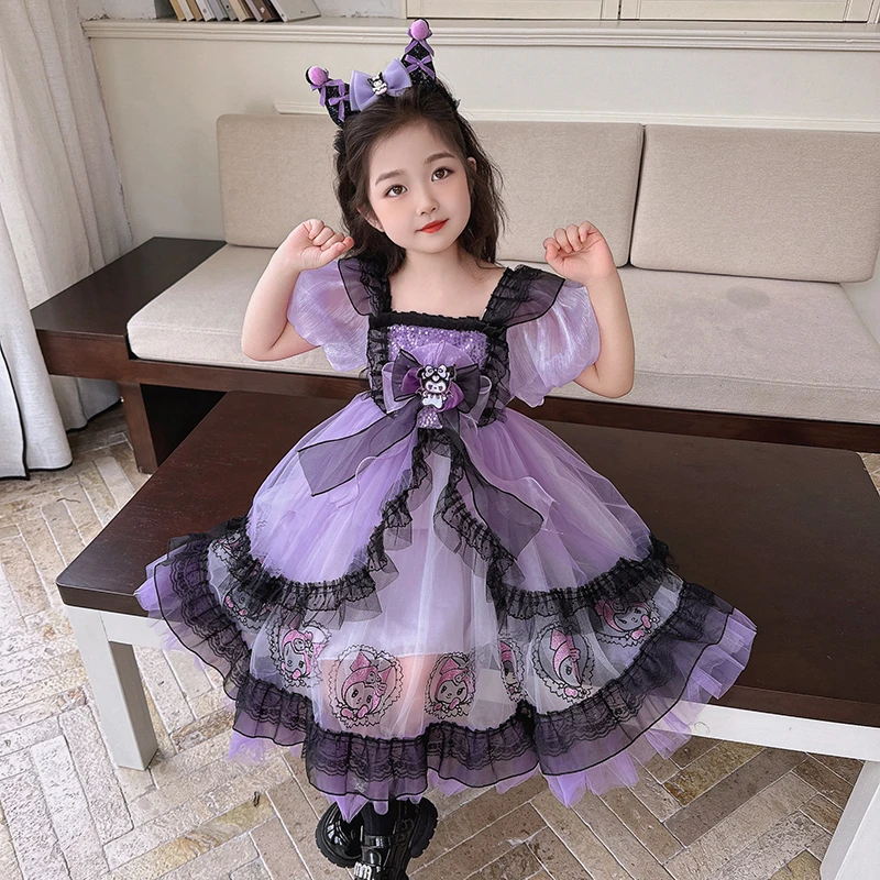 女童库洛米公主连衣裙夏季新款洋气时尚女宝卡通蕾丝高级感礼服裙