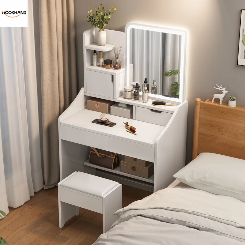 化妆梳妆台收纳柜一体ins风小型化妆台卧室现代简约床头柜化妆桌