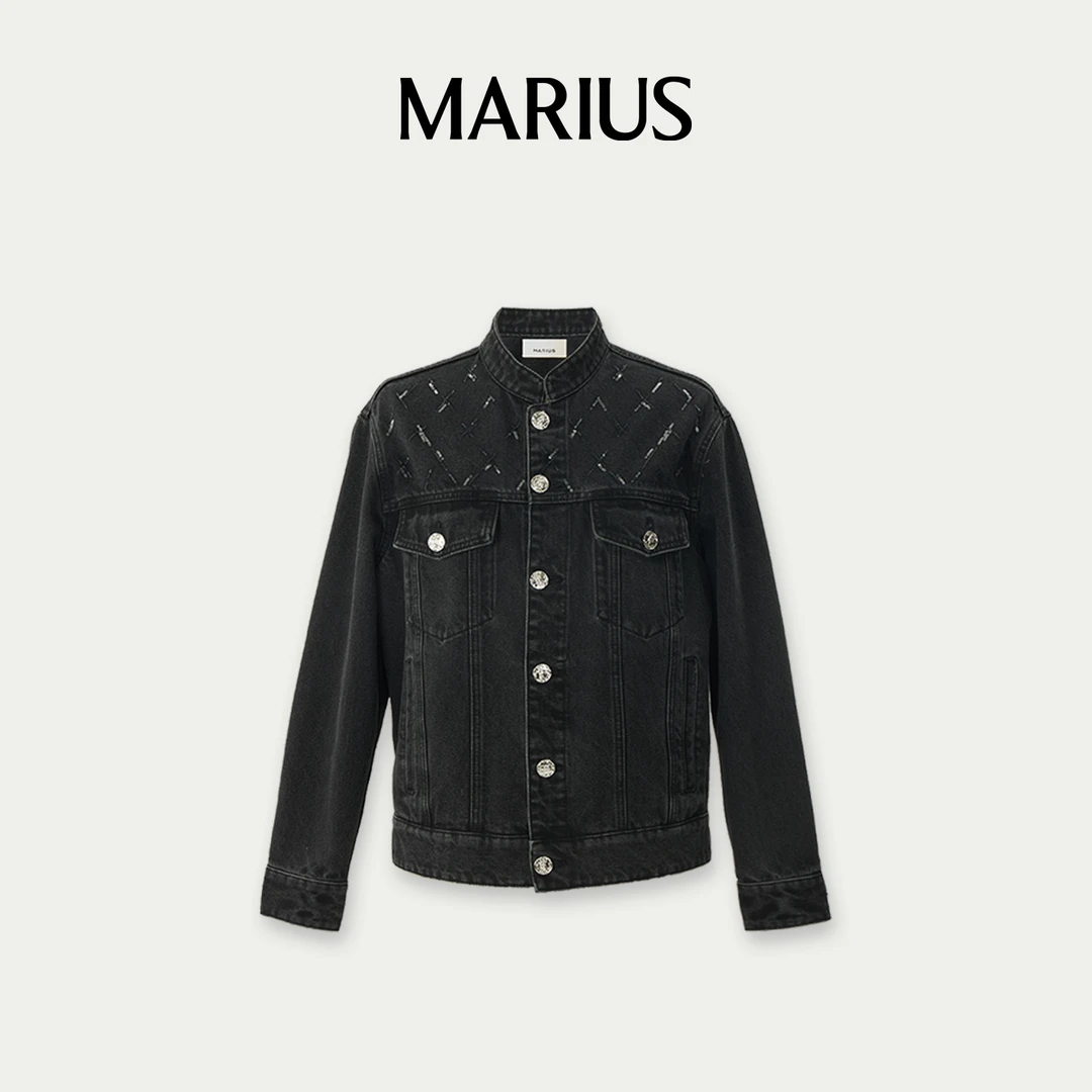 MARIUS“烟花”珠片牛仔立领夹克外套