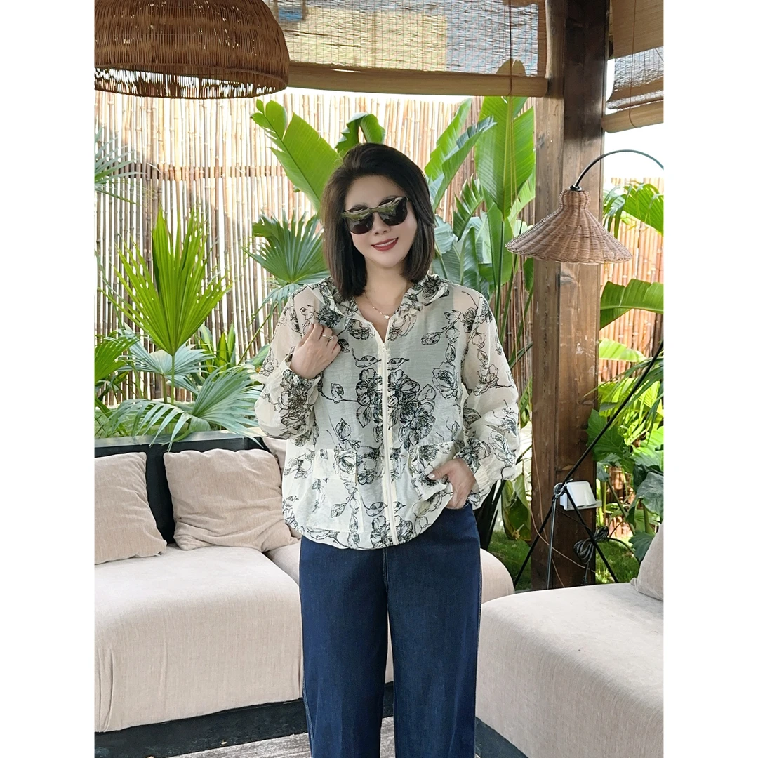 微胖女装【素描感】素描花朵防晒外套春夏款百搭洋气上衣20676