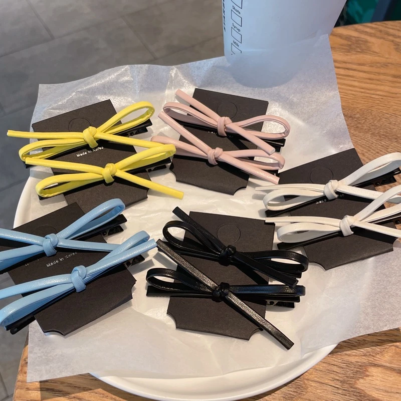 彩色新款蝴蝶结鸭嘴夹网红细发夹百搭一字侧边刘海夹发卡发饰女