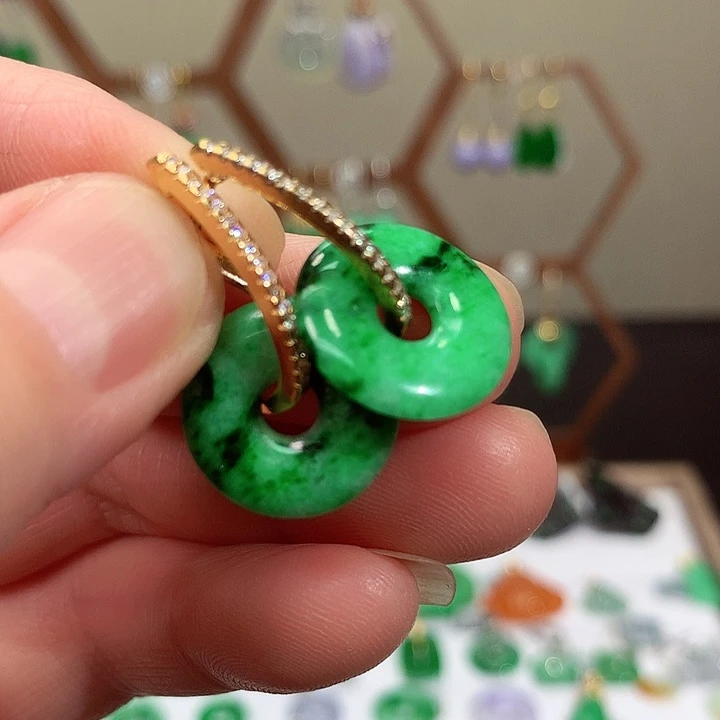 银S925镶嵌翡翠耳饰天然