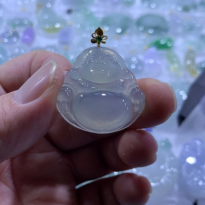 翡翠18K金镶嵌颈饰天然翡翠A货吊坠