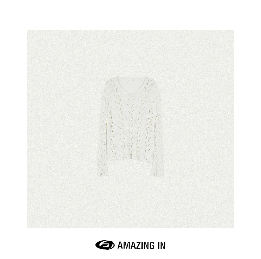 AMAZING IN | 琎口纱线 | 镂空花纹针织衫女 A250301-QPZL-K25001