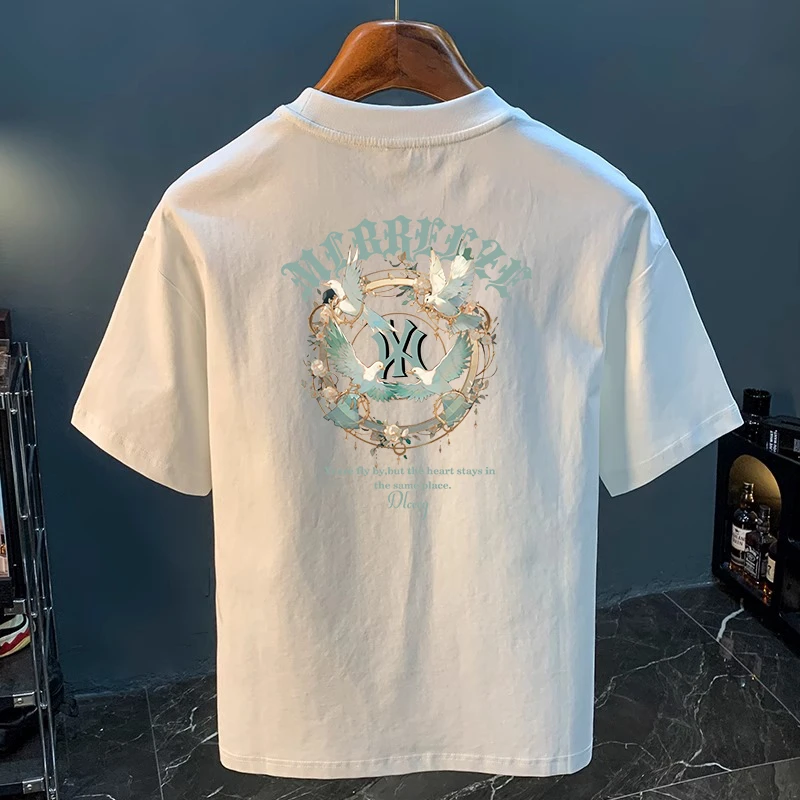 短袖t恤男士夏季2025轻奢潮牌设计感时尚上衣重磅纯棉休闲体恤衫