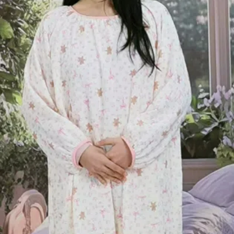 春季新款纯棉泡泡纱睡衣睡裙家居服甜美风